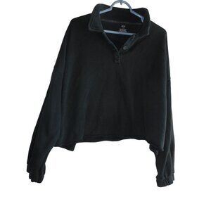 Aerie cropped Sweatshirt relaxed fit Black Sz L elastic cuffs  v neck collared